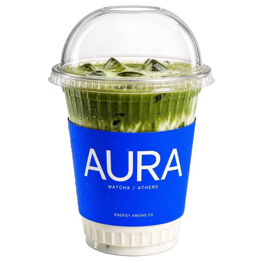 Iced matcha latte in a clear cup